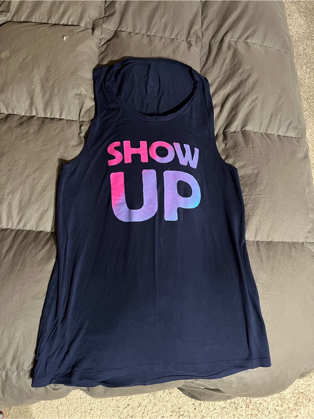 Beachbody Women’s Navy Muscle Tee with Pink to Blue Ombre "SHOW UP"